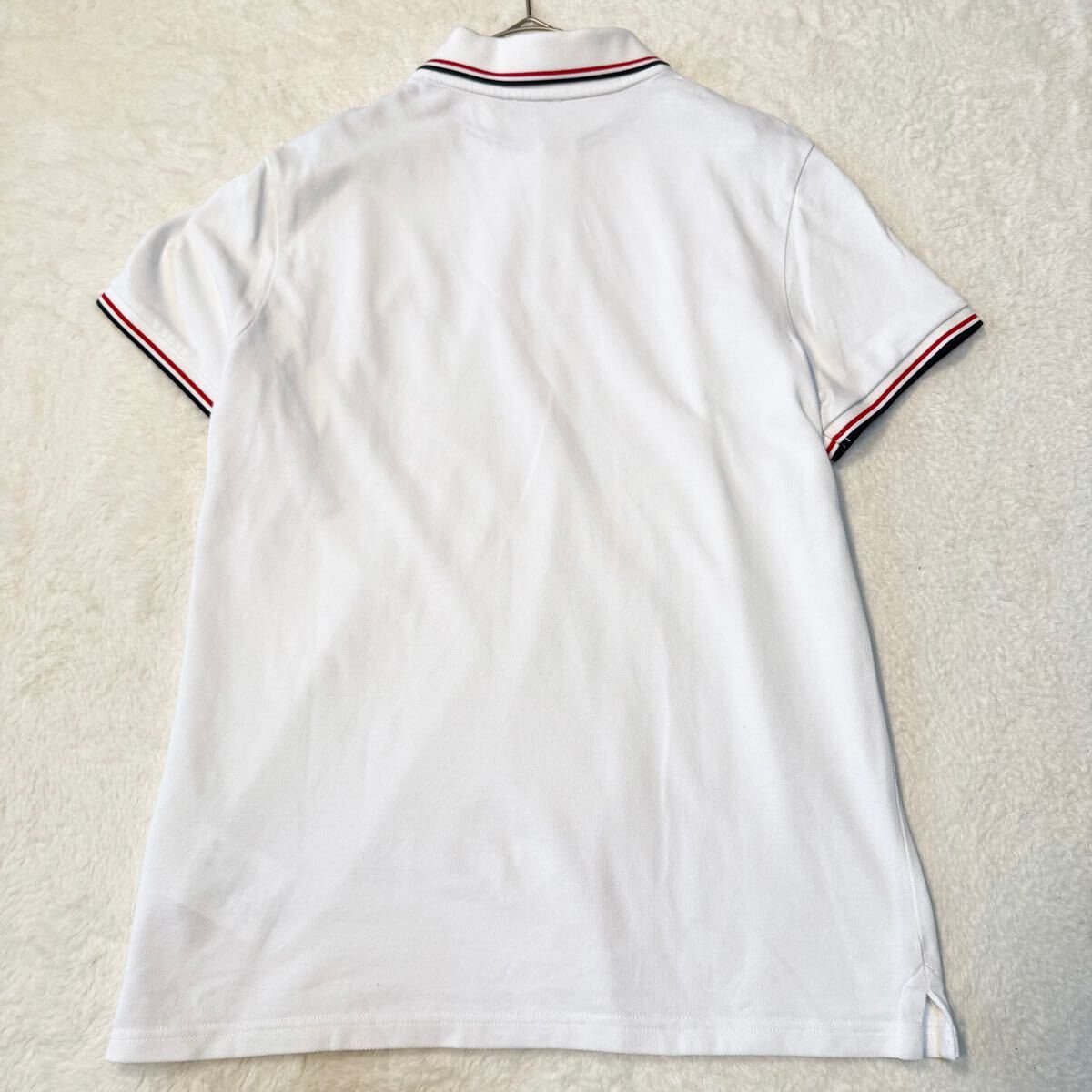 美品/メンズ MONCLER モンクレール ポロシャツ 鹿の子 紺 ホワイト 白 トリコロール 胸ロゴ ワッペン MAGLIA POLO MANICA CORTA 