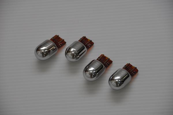 Eマーク取得 T20 Ｗ球ウインカー用クロームバルブ/ステルス球 アンバー4個SET 車検対応品 ステルスバルブ シルバーバルブ オレンジ_画像1