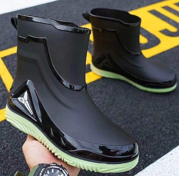  новый распродажа резиновые сапоги мужской Schott длина влагостойкая обувь сезон дождей водонепроницаемый . скользить уличный рабочая обувь чёрный зеленый /25.5cm