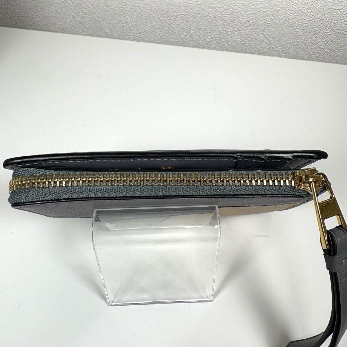 ☆美品☆LOEWE パズル コンパクト財(cái)布 レザー スリムジップ ウォレット グレー ベージュ グリーン 二つ折り グレー ベージュ グリーン