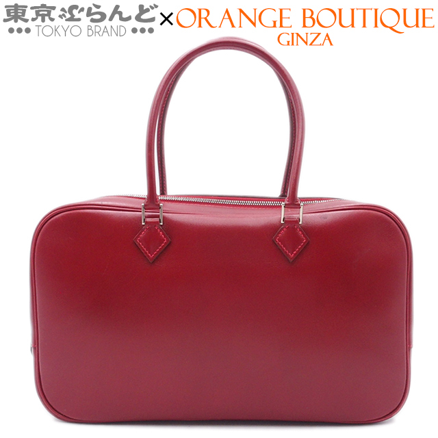 101800186 エルメス HERMES プリュムエラン28 □H刻印 ルージュヴィフ シルバー金具 ボックスカーフ ハンドバッグ レディース_画像1