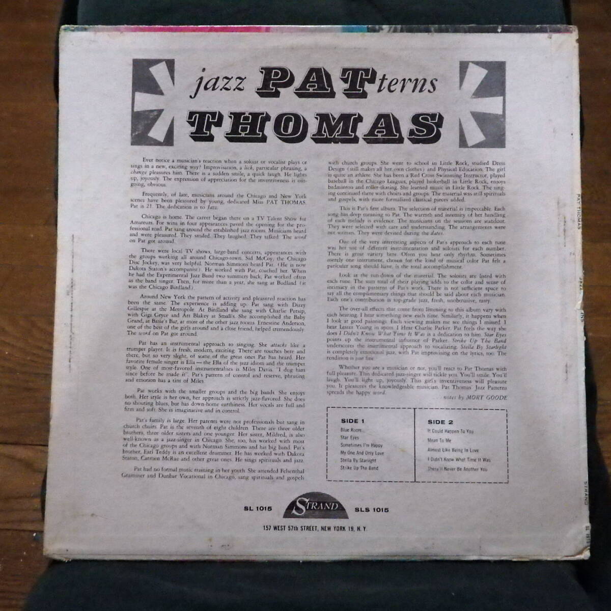 ☆美盤!!☆大名盤！★☆米 STRAND オリジナル視聴盤！☆★PAT THOMAS / Jazz Patterns☆MONO盤★Strand SL-101 ☆匿名配送_画像2