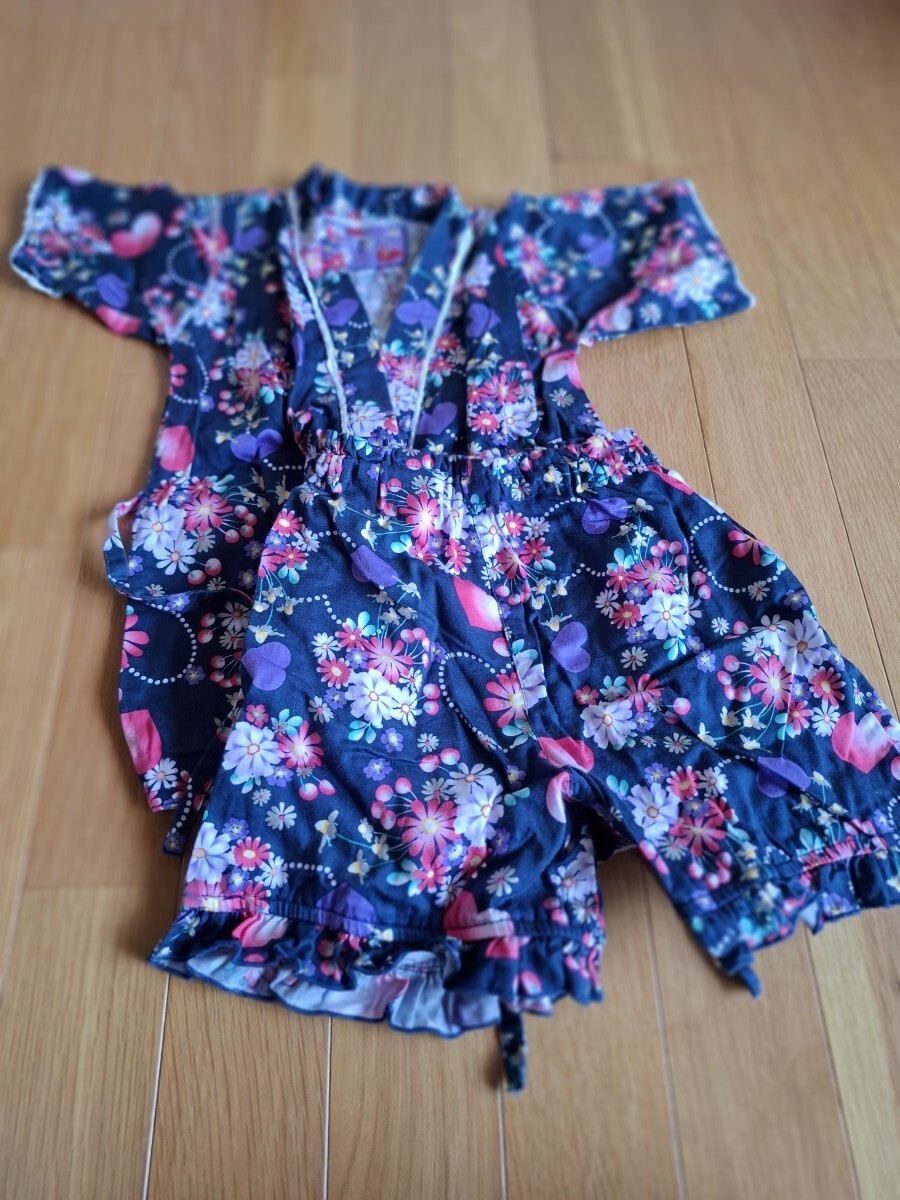 NAVY　 甚平　110㎝　 ネイビー　ハート花柄