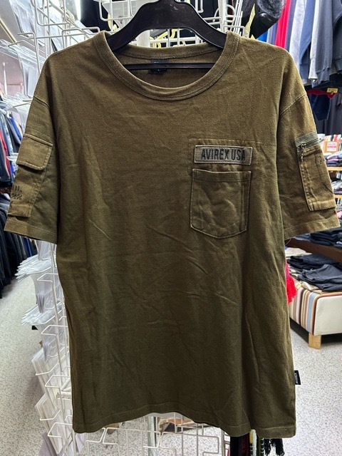 AVIREX アヴィレックス 袖ポケット 胸ポケット 半袖 Tシャツ ミリタリー 茶 メンズ L