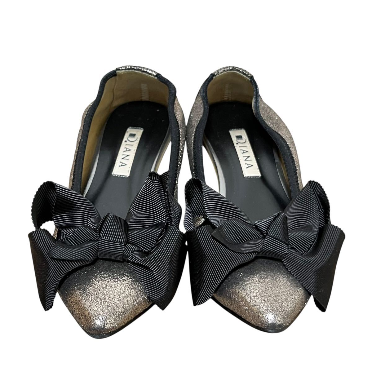 ※P4 DIANA ダイアナ フラットバレエシューズ ゴールド リボン 日本製 21.5cm_画像2