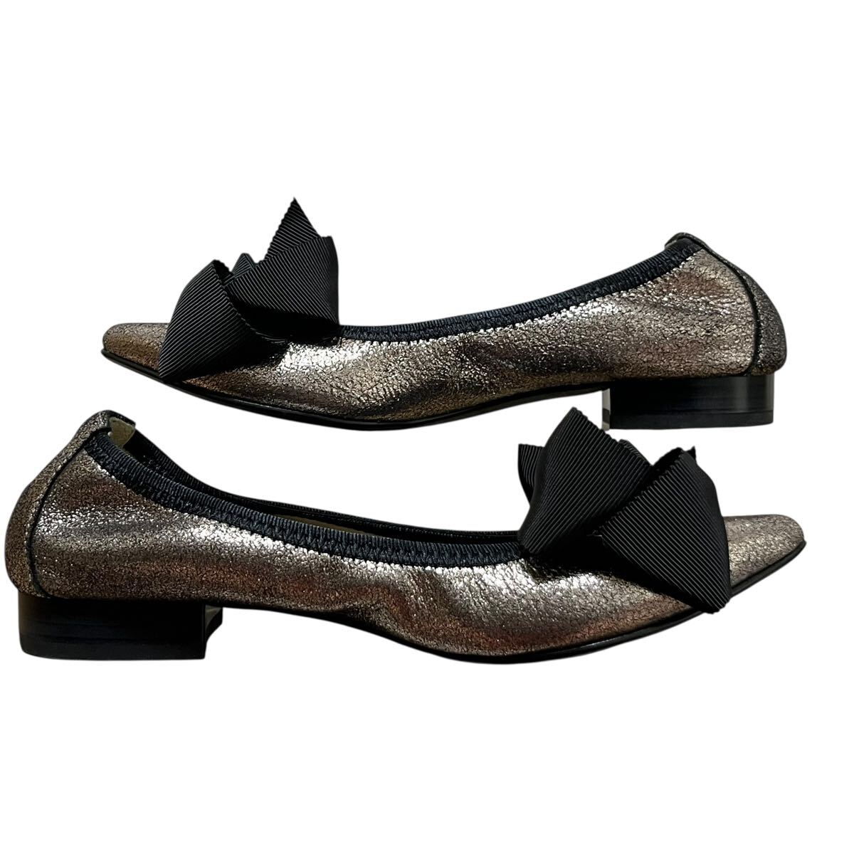 ※P4 DIANA ダイアナ フラットバレエシューズ ゴールド リボン 日本製 21.5cm_画像4