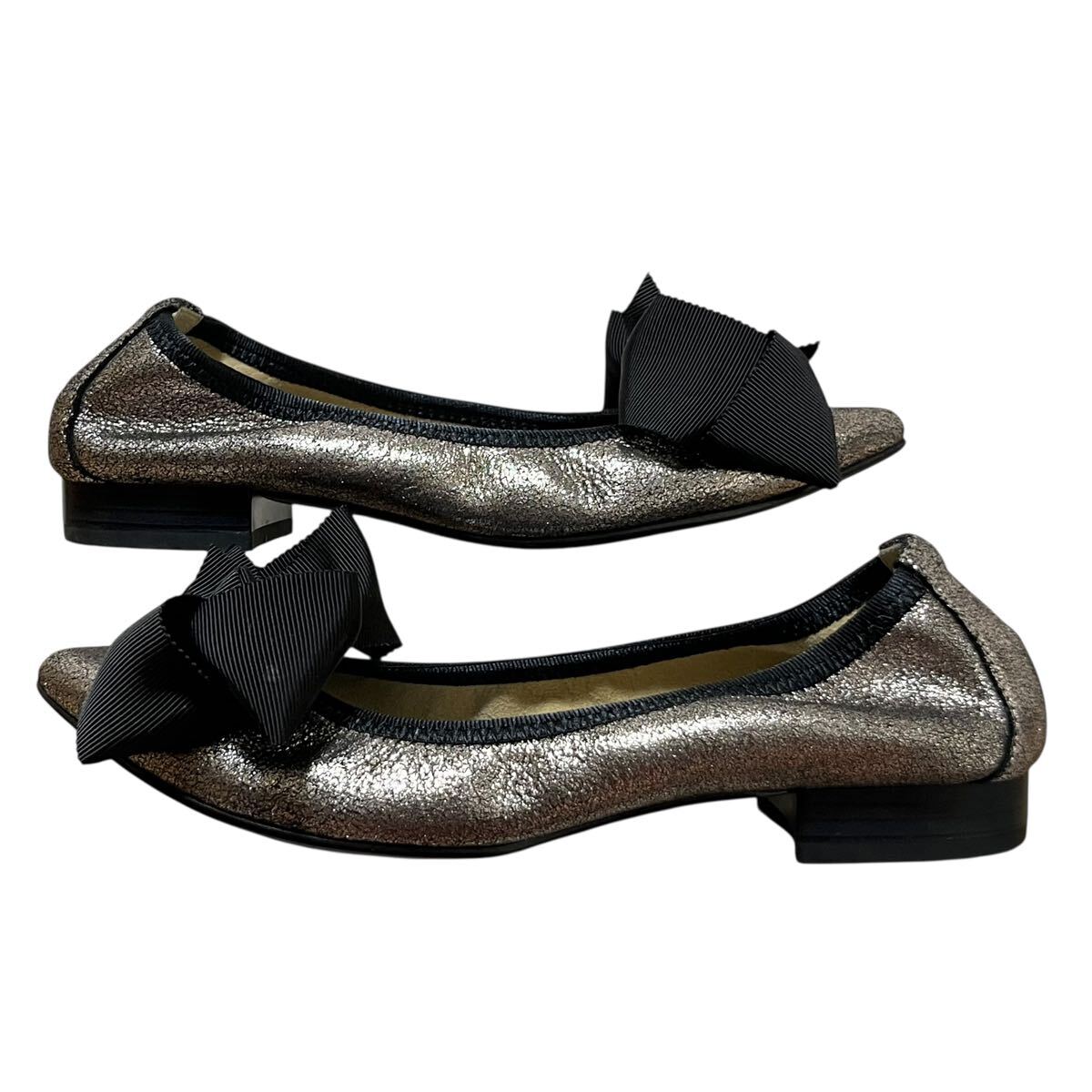 ※P4 DIANA ダイアナ フラットバレエシューズ ゴールド リボン 日本製 21.5cm_画像5