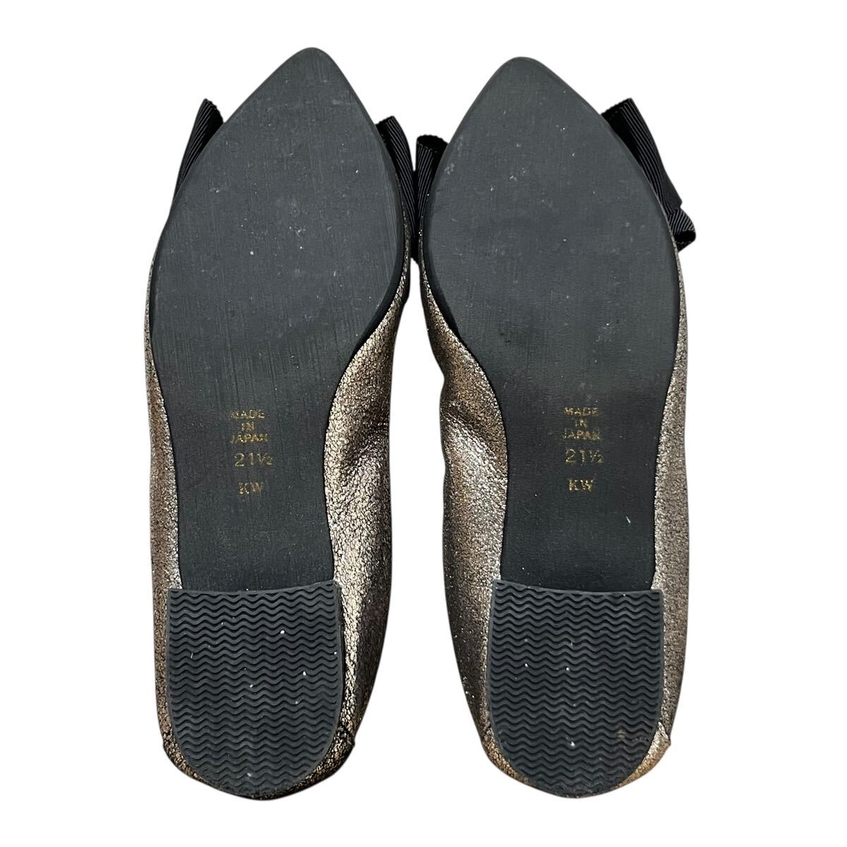 ※P4 DIANA ダイアナ フラットバレエシューズ ゴールド リボン 日本製 21.5cm_画像7