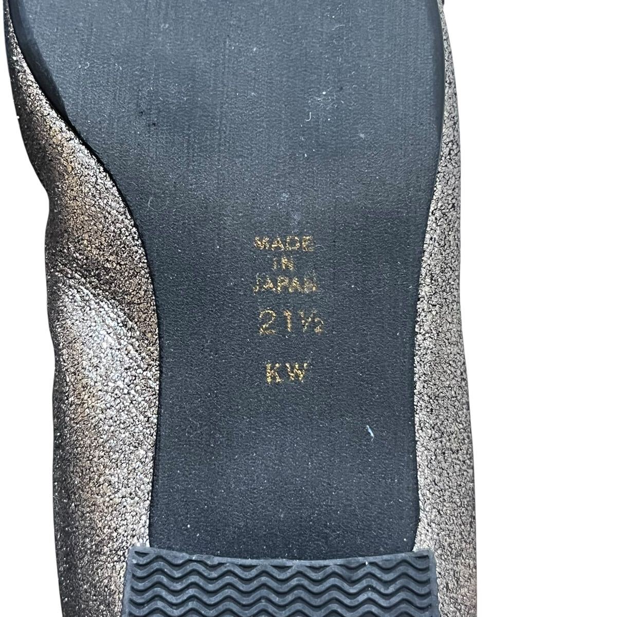 ※P4 DIANA ダイアナ フラットバレエシューズ ゴールド リボン 日本製 21.5cm_画像8