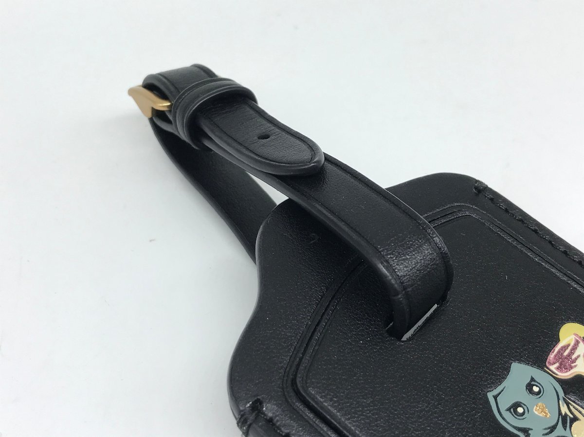 ■【YS-1】 コーチ COACH バッグチャーム ■ レザー 黒 フクロウ 全長14,2cm 【同梱可能商品】K■