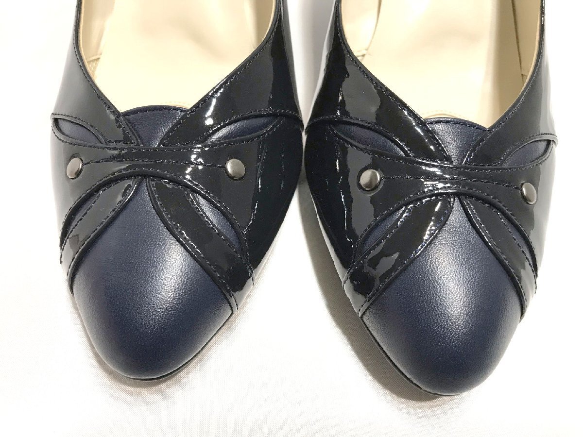 ■【YS-1】 美品 ■ ダイアナ WELL FIT ■ エナメル パンプス 24.5cm EE 2E ■ ネイビー 紺系 ■ 元箱有 日本制 【同梱可能商品】■D