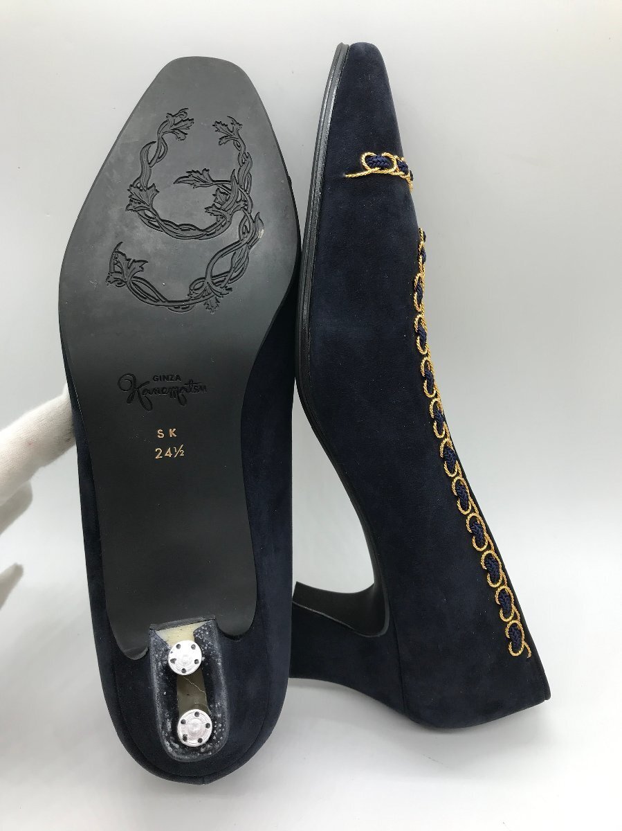 ■【YS-1】 銀座かねまつ Kanematsu パンプス ■ ネイビー系 24,5cm ヒール高4,5cm ■ 訳あり 【同梱可能商品】K■_画像3