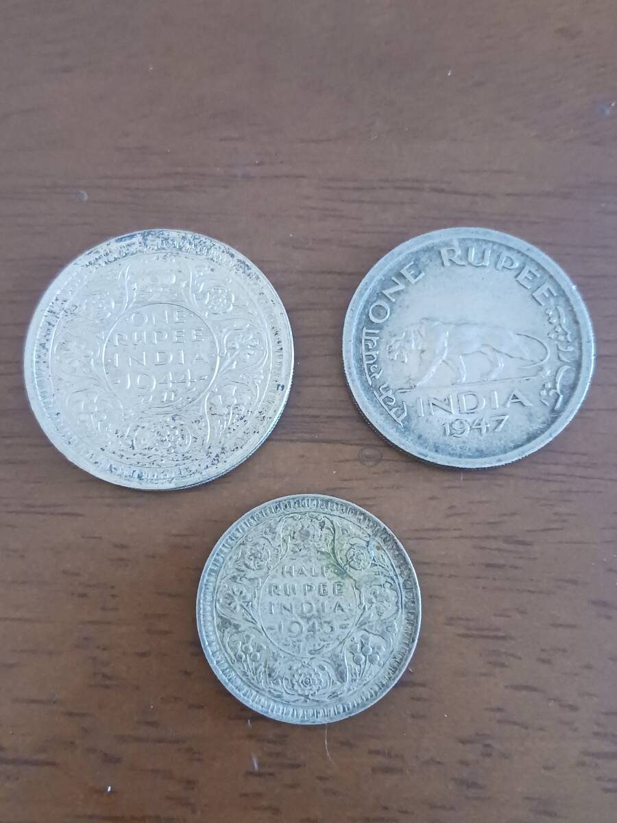 ★英国領インド★GEORGE VI・ジョージⅥ世★RUPEE銀貨1944年他計3枚★_画像2