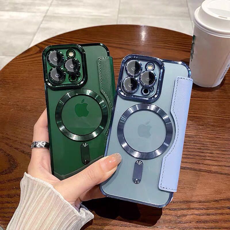 iPhone 15 pro max クリアケース アイフォン15 プロ マックス レザーケース iPhone 15 pro max カバー 透明 MagSafe充電 手帳型 グリーン