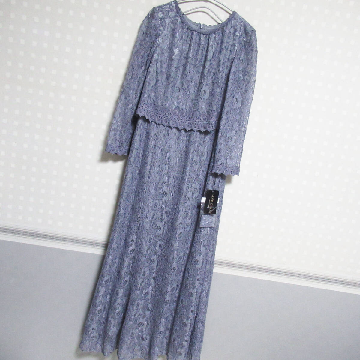 C19★新品 近年★ソワールドルチェ 東京ソワール★レース フォーマル フレア ロングワンピース9★×