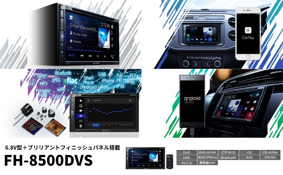 【7/2出荷】パイオニア FH-8500DVS ディスプレイオーディオ 6.8インチ 2DINデッキ AppleCarPlay AndroidAuto CD DVD USB Bluetooth