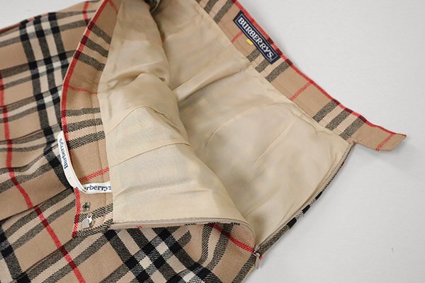 ★ヴィンテージ BURBERRYS ノバチェック プリーツ スカート ベージュ サイズ7 ◆ ウール ひざ下丈 オールド バーバリー ◆ES18