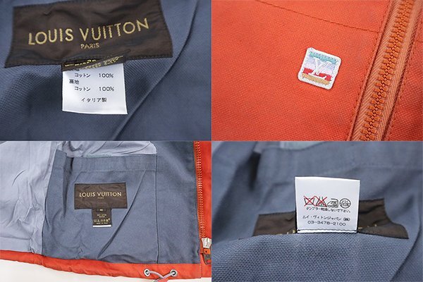 LOUIS VUITTON ◆ ダック地 マウンテンパーカー オレンジ サイズ46 (フード収納) LVロゴ ジャケット ハーフコート 伊制 ルイヴィトン ◆ZZ1