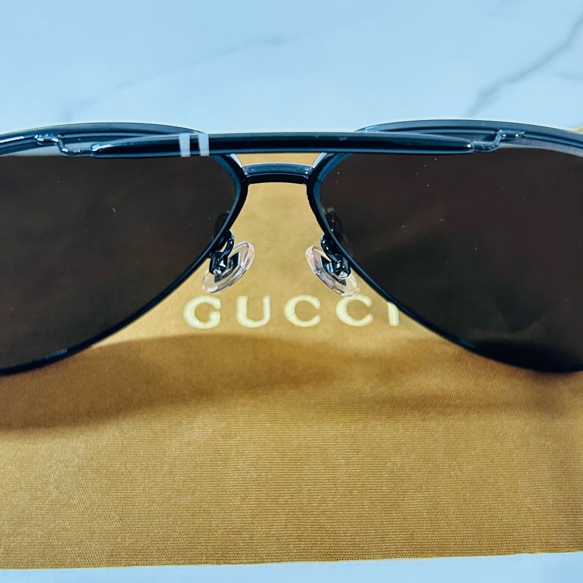 1円?美品 付屬品あり GUCCI グッチ サングラス ロゴ ブラック 黒 ティアドロップタイプ 眼鏡 度なし サマー マッカーサー アイウェア 