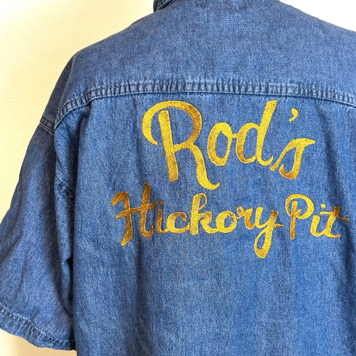F1T　アメリカ古著　SIERRA PACIFIC　デニムシャツ　刺繍　半袖　M