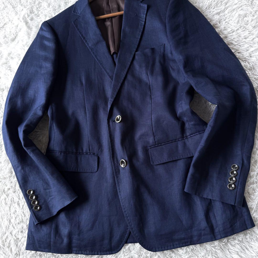 ビッグサイズ】ネイビー テーラードジャケット 背抜き サマー