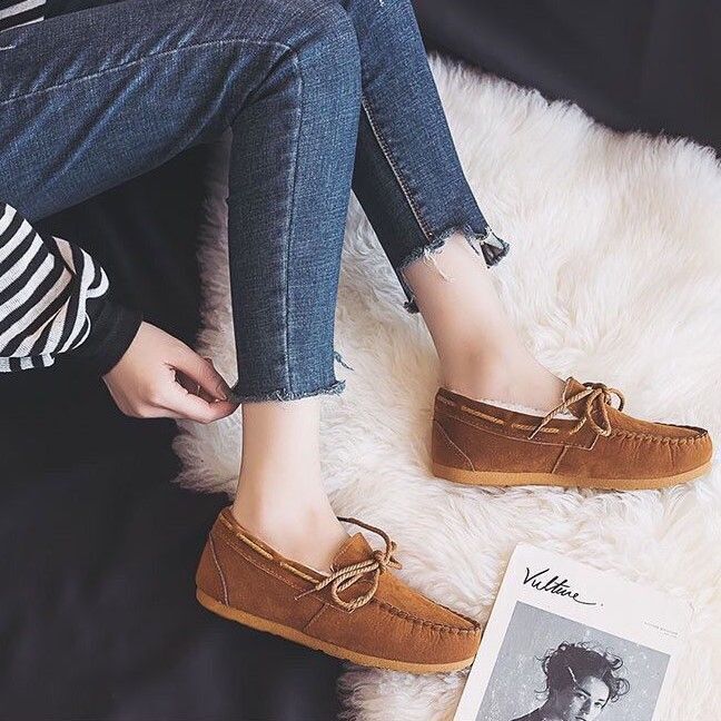 23cm мокасины Loafer женская обувь обувь .... обратная сторона ворсистый теплый салон обувь вне надеть обувь салон надеть обувь чай цвет Brown N271