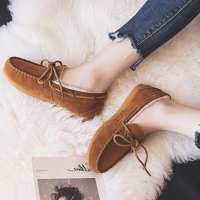 23cm мокасины Loafer женская обувь обувь .... обратная сторона ворсистый теплый салон обувь вне надеть обувь салон надеть обувь чай цвет Brown N271