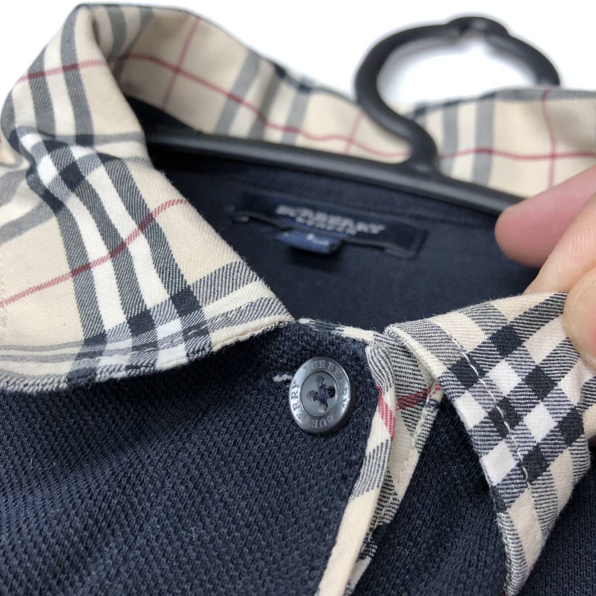 BURBERRY LONDON ノバチェック柄襟ポロシャツ 五分袖 黒 XL バーバリー BURBERRY LONDON 半袖ポロシャツノバチェック