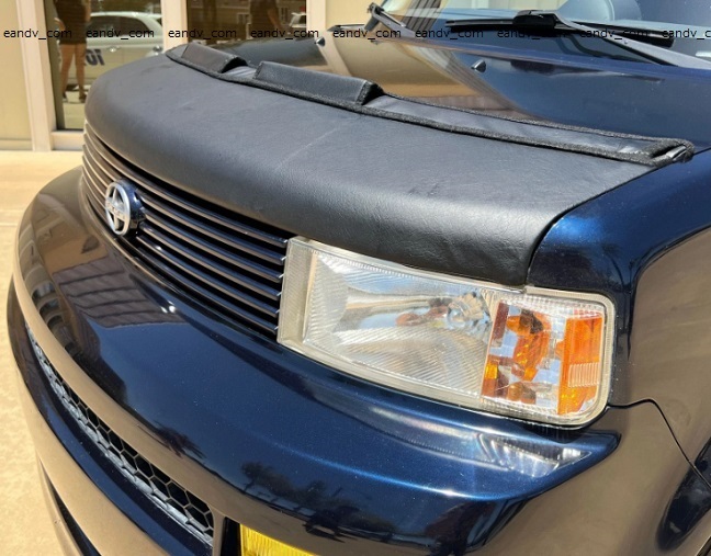 即納トヨタbB ncp30系サイオンxbノーズブラ高品質ボンネットカバー ブラック黒fakeレザー フロント プロテクター トリム/エアロ スポイラー_画像3