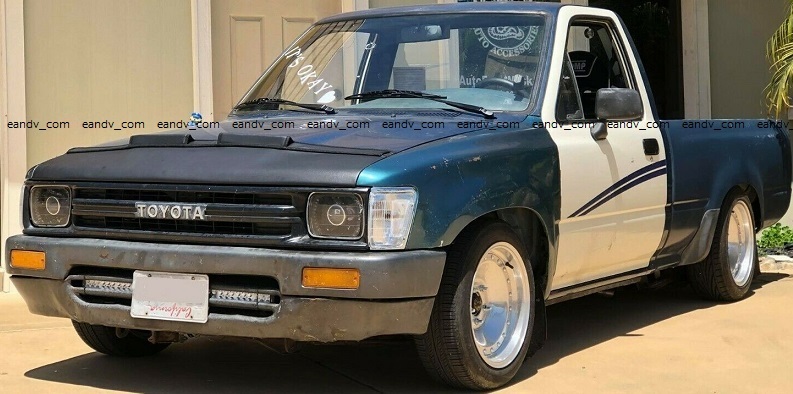 即納トヨタ80 90 100 110ハイラックス4ランナー1989-95ピックアップ ノーズブラ ボンネットカバー トリム フェイクレザー黒ブラック エアロ_画像2