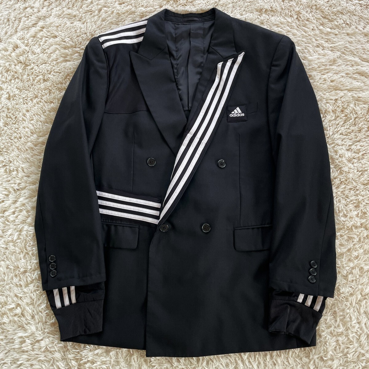 【Remake】adidas×Vintage Suits リメイク 再構(gòu)筑 ドッキング ダブル テーラードジャケット スーツ アディダス トラックジャケット Y2K