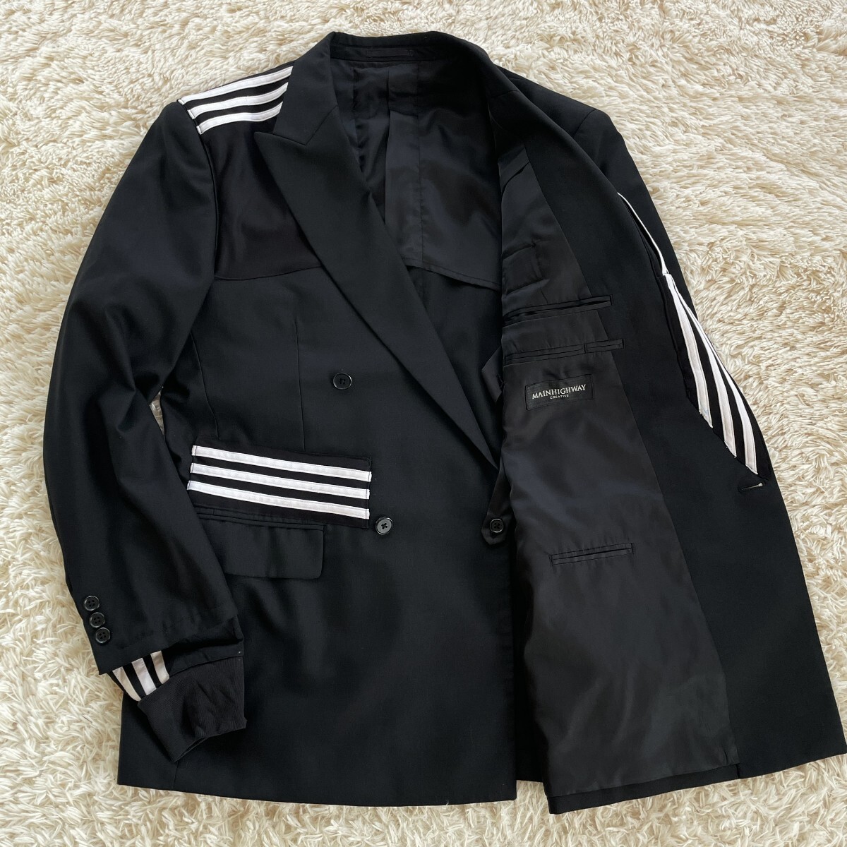 【Remake】adidas×Vintage Suits リメイク 再構(gòu)筑 ドッキング ダブル テーラードジャケット スーツ アディダス トラックジャケット Y2K