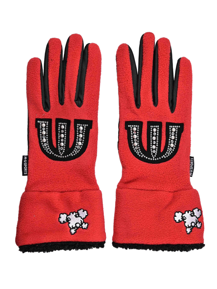 【レディース】M?U SPORTS キラキラモチーフ フリース 両手グローブ 703J6808【MUスポーツ】【レッド】【Mサイズ】【GolfGlove】