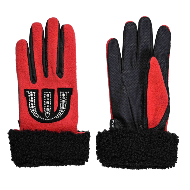 【レディース】M?U SPORTS キラキラモチーフ フリース 両手グローブ 703J6808【MUスポーツ】【レッド】【Mサイズ】【GolfGlove】