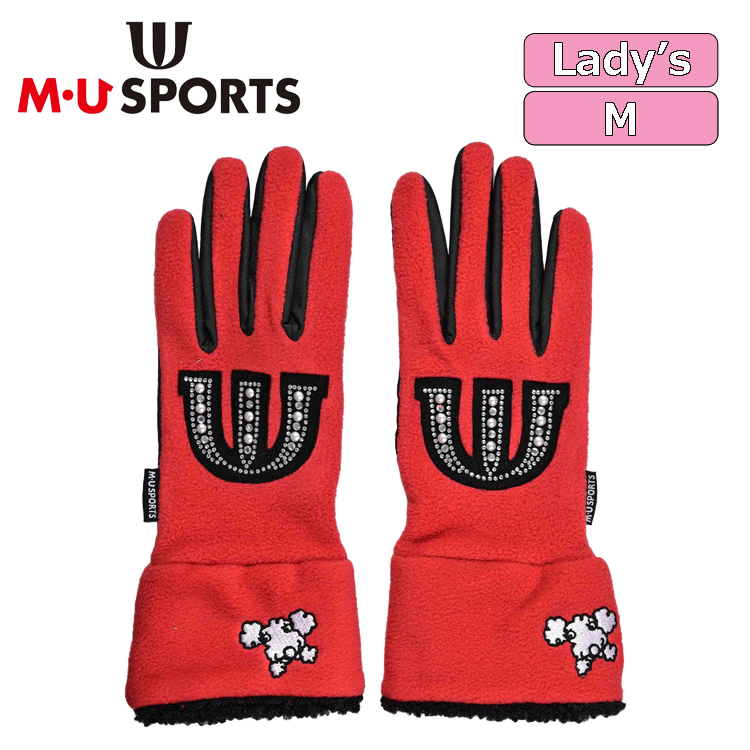 【レディース】M?U SPORTS キラキラモチーフ フリース 両手グローブ 703J6808【MUスポーツ】【レッド】【Mサイズ】【GolfGlove】