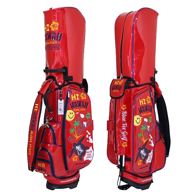 BLUE TEE GOLF HI HAWAII エナメル スタンド式 キャディバッグ 9型 BTG-CB021 【ブルーティーゴルフ】【レッド】【CaddyBag】