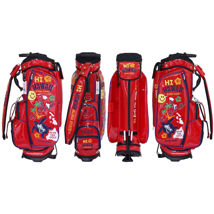 BLUE TEE GOLF HI HAWAII エナメル スタンド式 キャディバッグ 9型 BTG-CB021 【ブルーティーゴルフ】【レッド】【CaddyBag】
