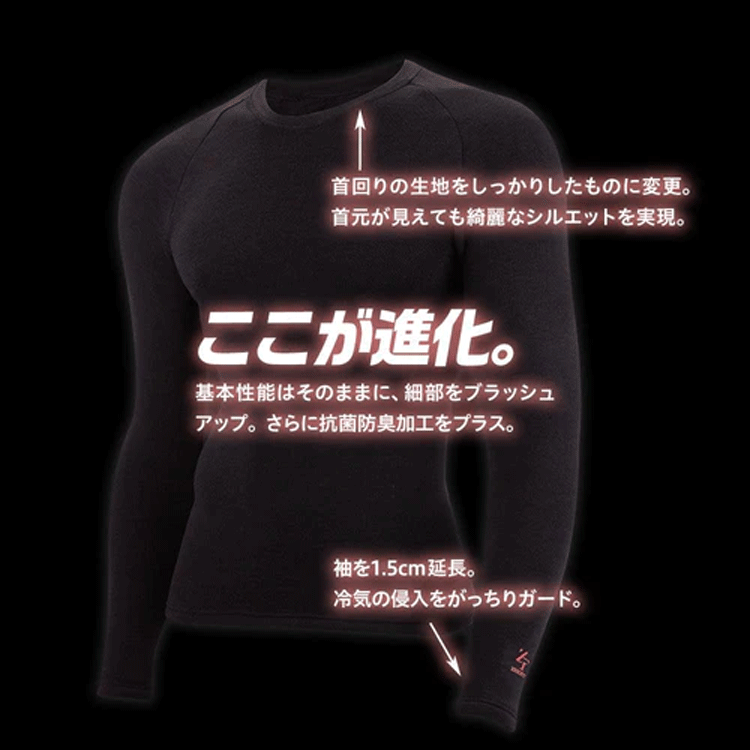 EON SPORTS HEATRUB クルーネック【イオンスポーツ】【ヒートラブ】【速暖】【ブラック】【XLサイズ（男女兼用）】【W(wǎng)ear】