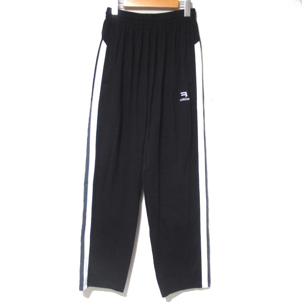 美品 BALENCIAGA バレンシアガ SMALL FIT サイドライン イージーウエスト ワイド トラックパンツ 676237 TLVA2 サイズXXS ブラック