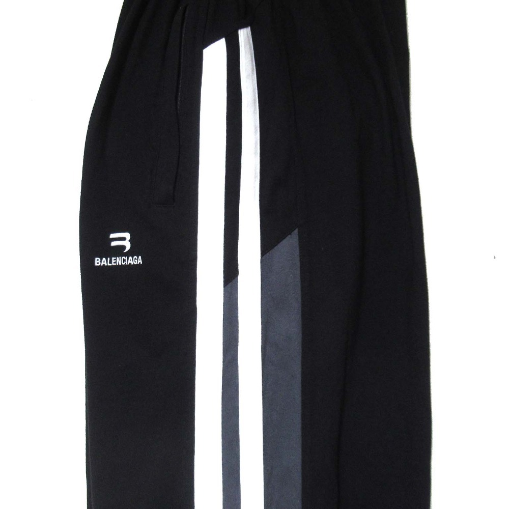美品 BALENCIAGA バレンシアガ SMALL FIT サイドライン イージーウエスト ワイド トラックパンツ 676237 TLVA2 サイズXXS ブラック