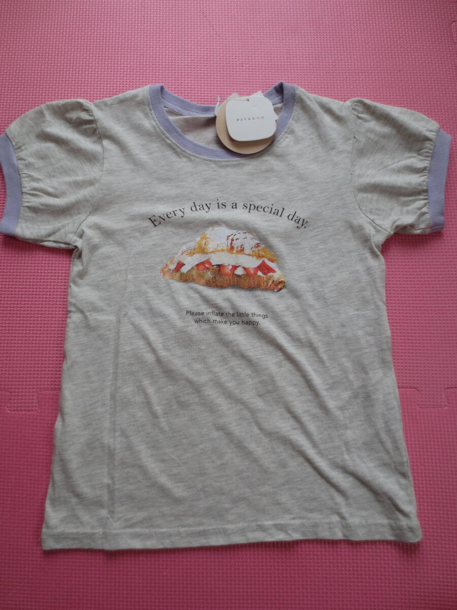 新品 130 クロワッサンサンド柄 半袖Tシャツ 綿100％ いちごホイップクリームサンド柄プリント 子供 女の子 夏物 120cm～ 送料無料