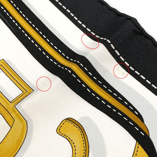 エルメス スカーフ HERMES カレ カレ70 シルク 100％ BOVCLERIE D'ATTELAGE ブラック ホワイト ゴールド 白 黒 レディース OJ10099_画像7