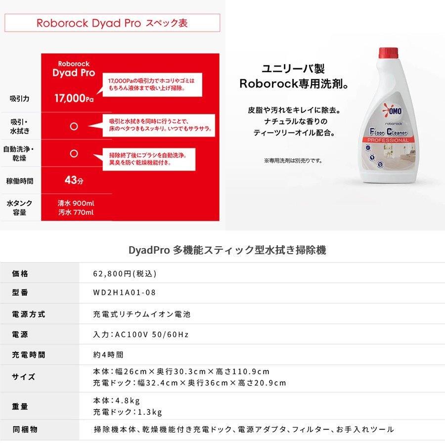 新品 【ロボロック】 Dyad Pro 多機能スティック型水拭き掃除機 WD2H1A01-08 ホワイト Roborock DyadPro ダイアドプロ_画像7