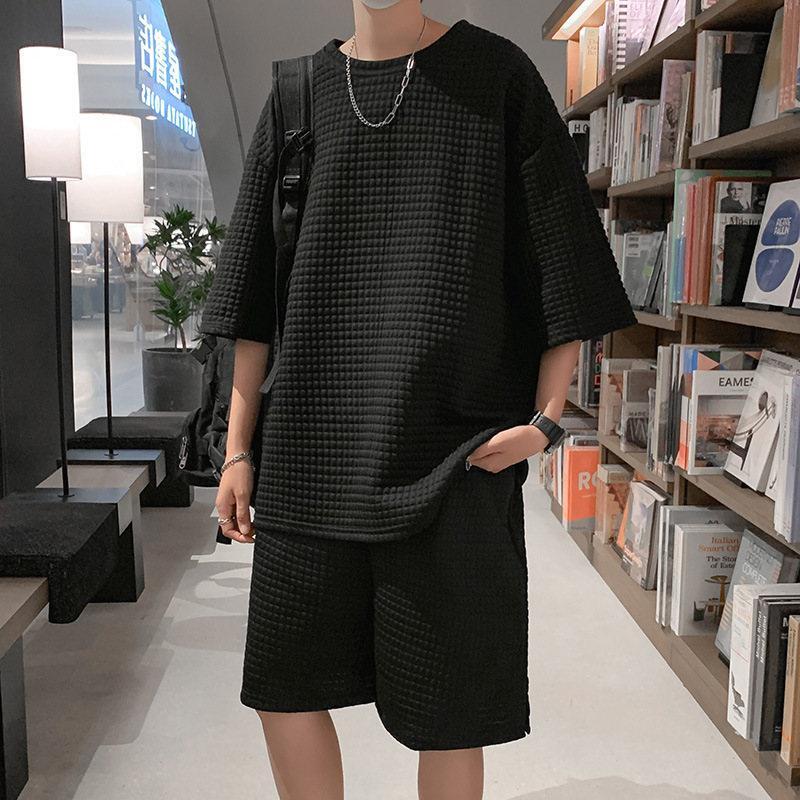 夏 涼しい 半袖 Tシャツ ショートパンツ パジャマ トップス セットアップ メンズ 上下セット ブラック M