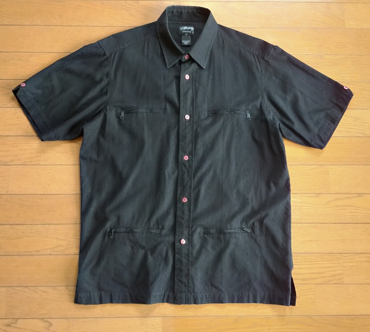 STUSSY 半袖 キューバシャツ シャツ ブラック L 美品 ステューシー 黒 替えボタン付き