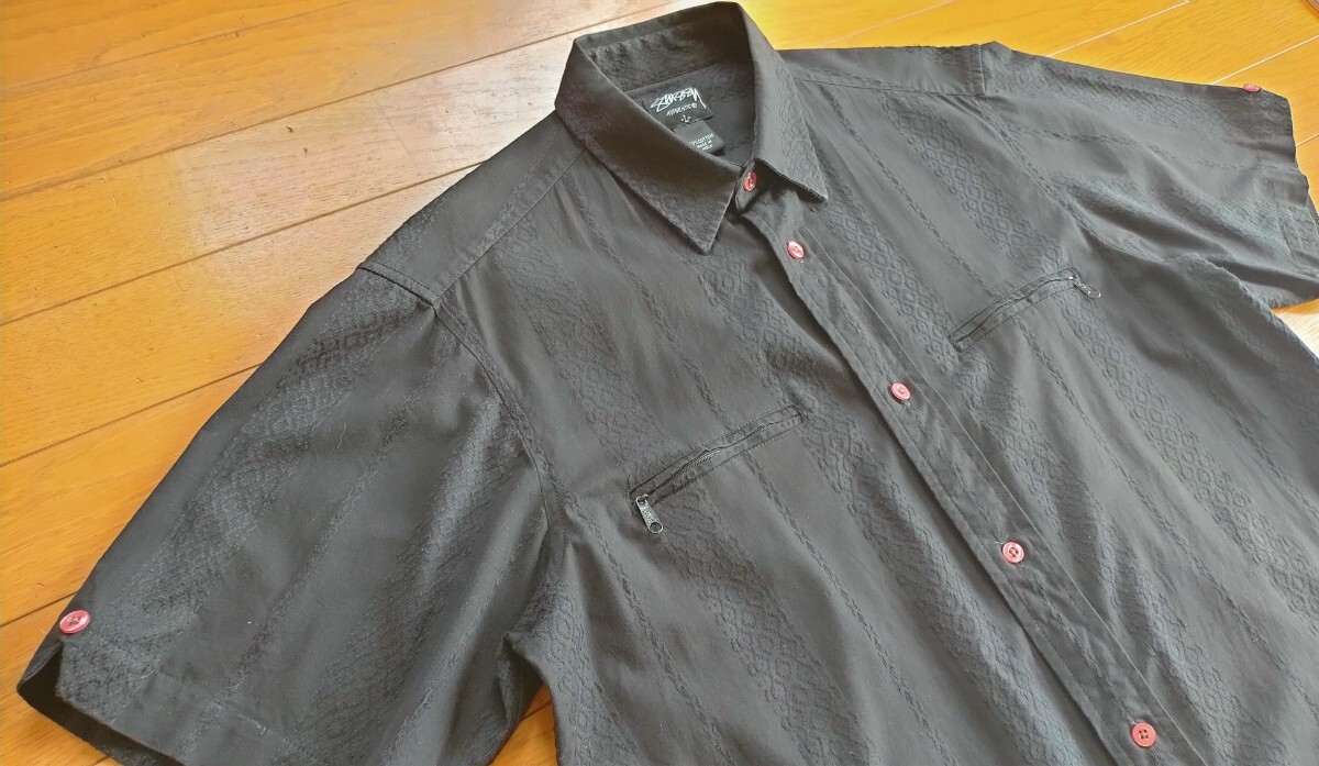 STUSSY 半袖 キューバシャツ シャツ ブラック L 美品 ステューシー 黒 替えボタン付き