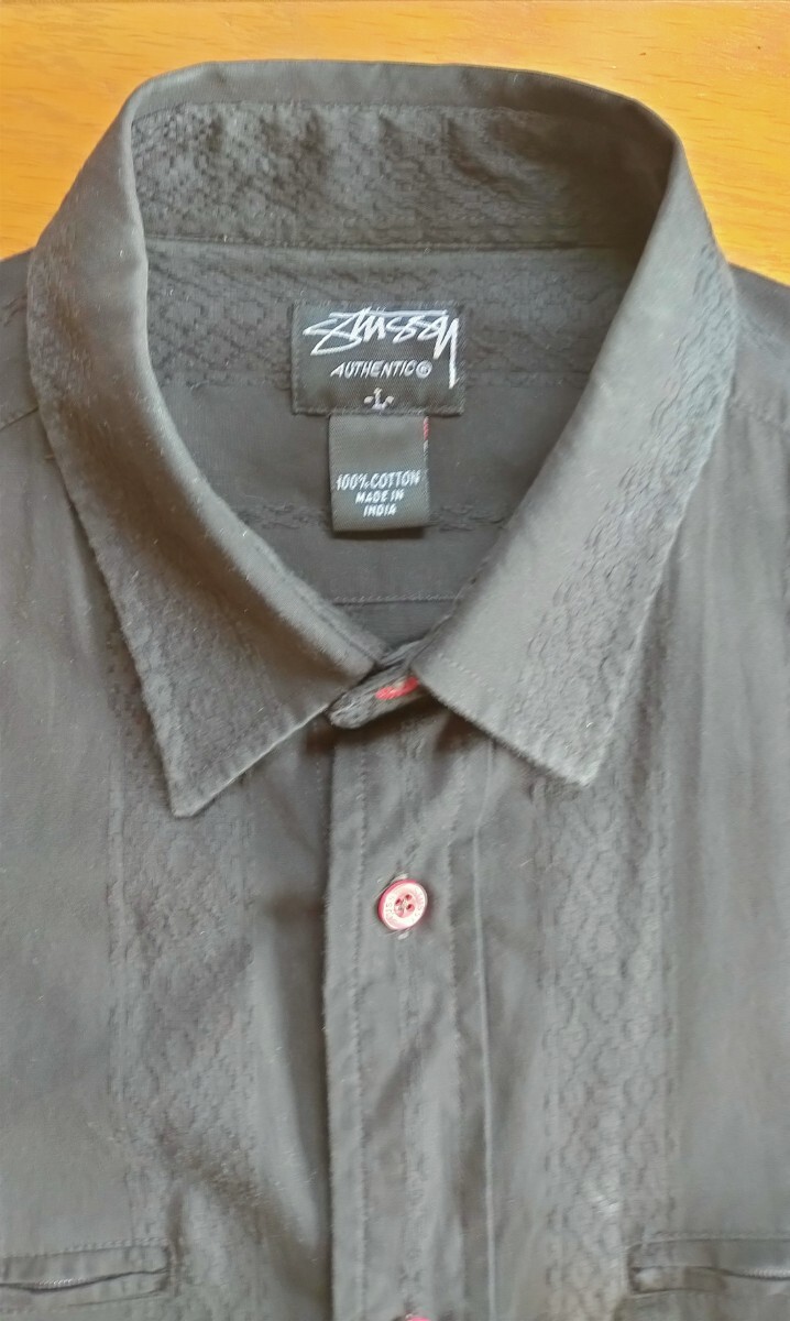 STUSSY 半袖 キューバシャツ シャツ ブラック L 美品 ステューシー 黒 替えボタン付き