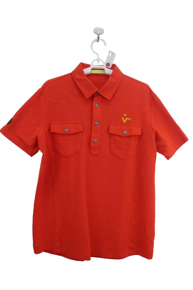 【美品】VIVA HEART(ビバハート) ポロシャツ オレンジ メンズ 50 ゴルフ用品 2506-0179 中古_画像1