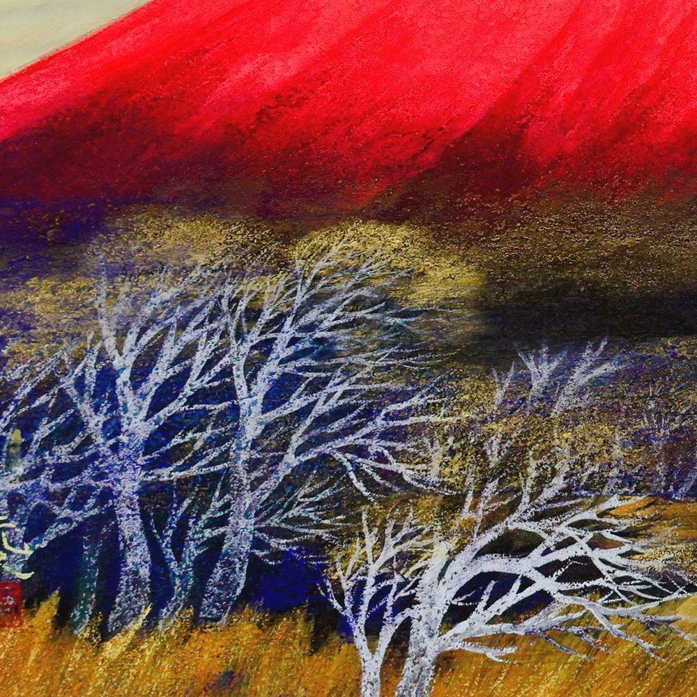 値下げ交渉あり。超美品!原画 蓮の花 金箔 油彩画 真作】【WISH】杉原元人「榛名湖」日本画 6号 プラチナ箔仕様 金