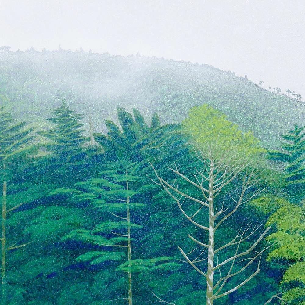 安居由紀夫、【林道】、希少な額装用画集より、新品額装付、状態良好 真作】【WISH】安居由紀夫「山霞む」日本画 10号 金落款 共